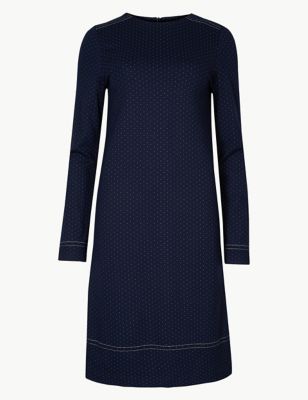 Spotted Long Sleeve Shift Dress Image 2 of 5