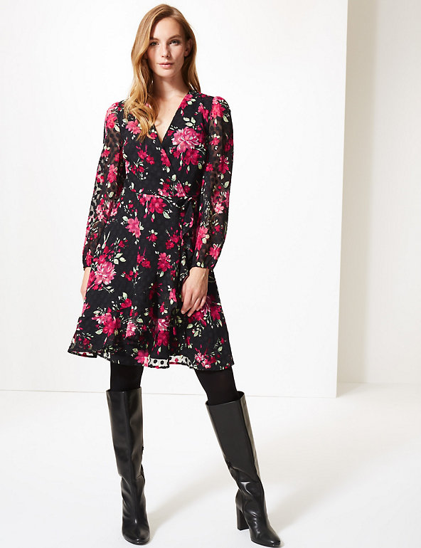 Spotted Long Sleeve Wrap Dress | M☀S ...