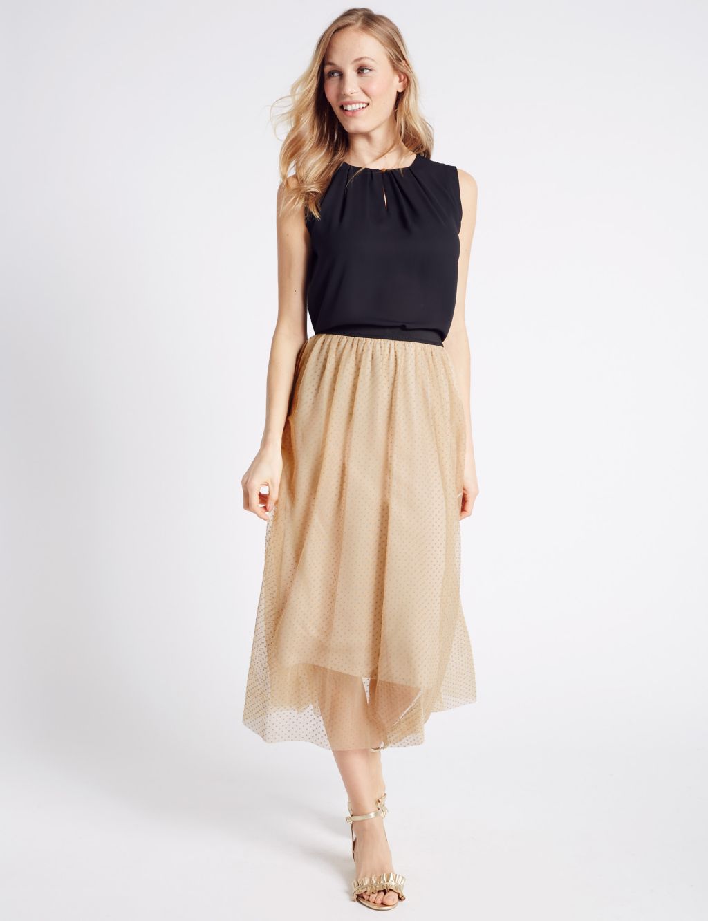 Spotted Mesh A-Line Midi Skirt 3 of 5
