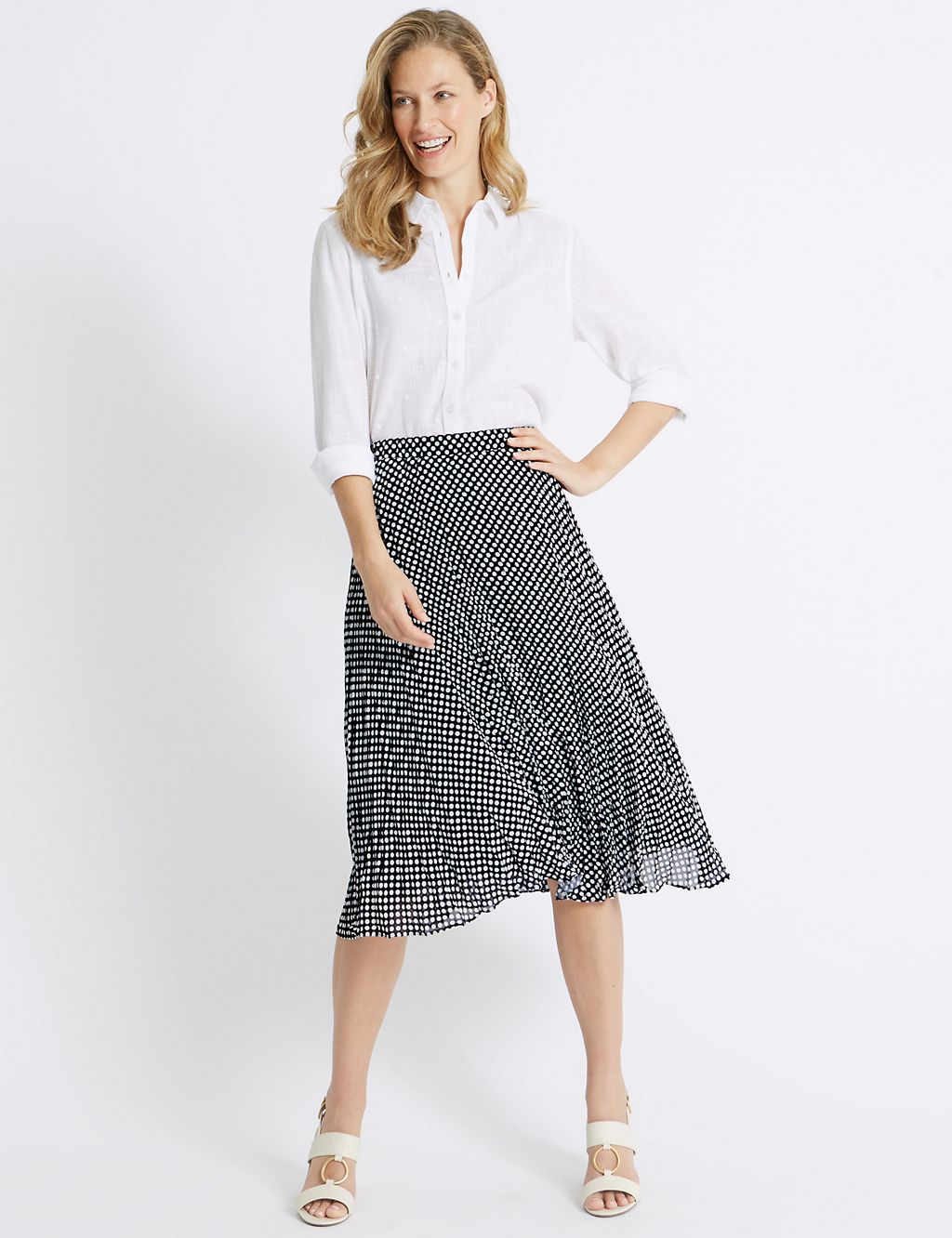 Spotted Pleat A-Line Midi Skirt 3 of 5