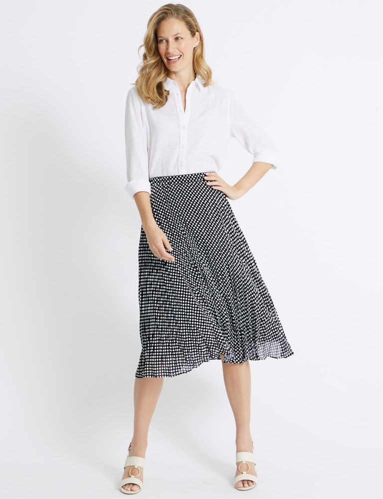 Spotted Pleat A-Line Midi Skirt 1 of 5