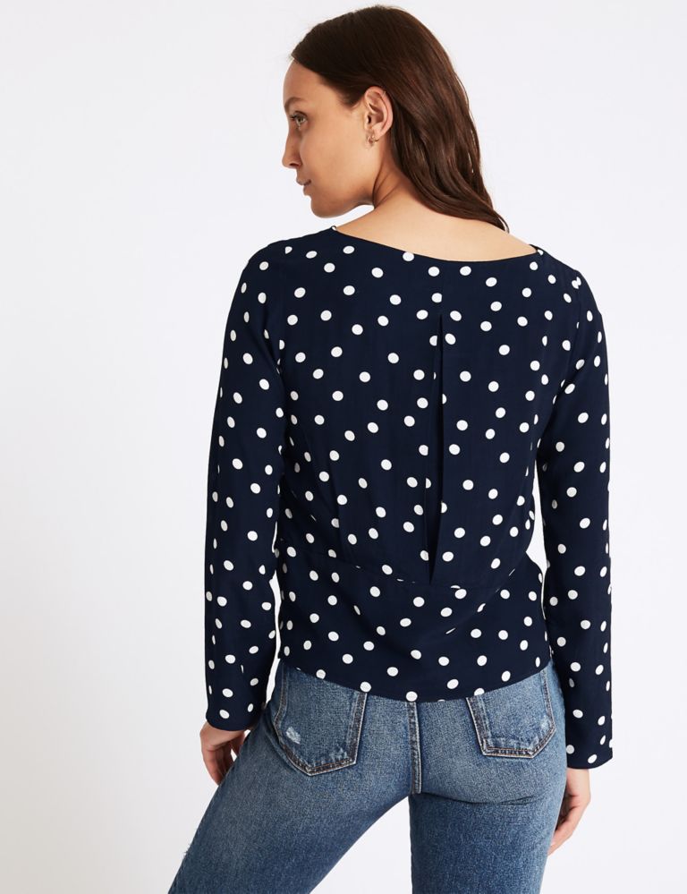 Spotted Round Neck Long Sleeve Blouse 4 of 4
