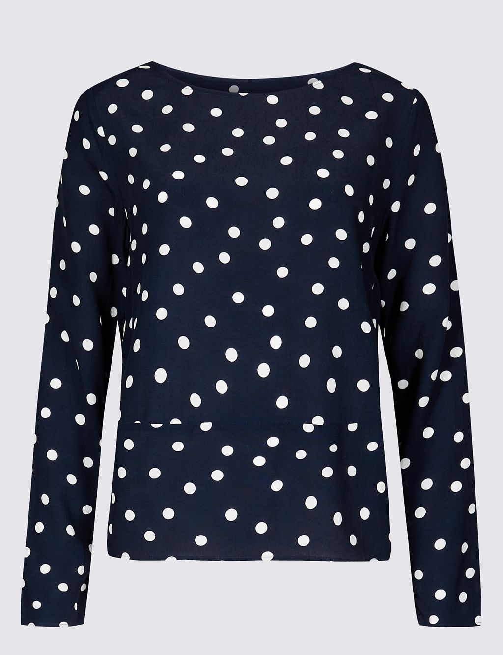 Spotted Round Neck Long Sleeve Blouse 1 of 4