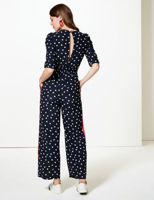 Spotted Smock Waist Ruched Sleeve Jumpsuit M S Collection M S