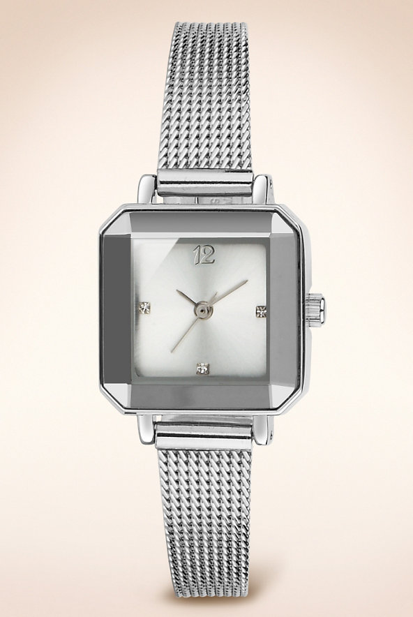 Square Face Mesh Strap Analogue Watch Image 1 of 1