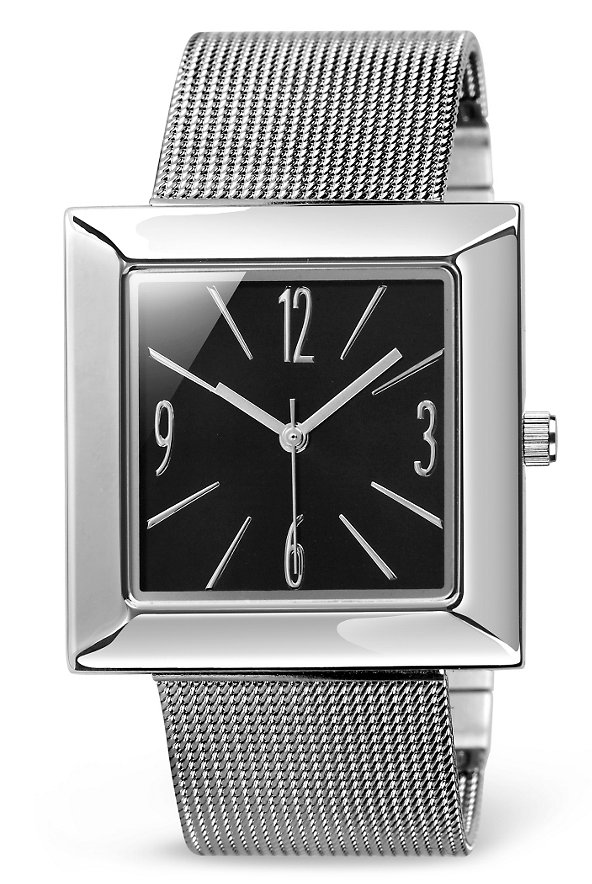 Square Face Mesh Strap Slim Watch Image 1 of 1