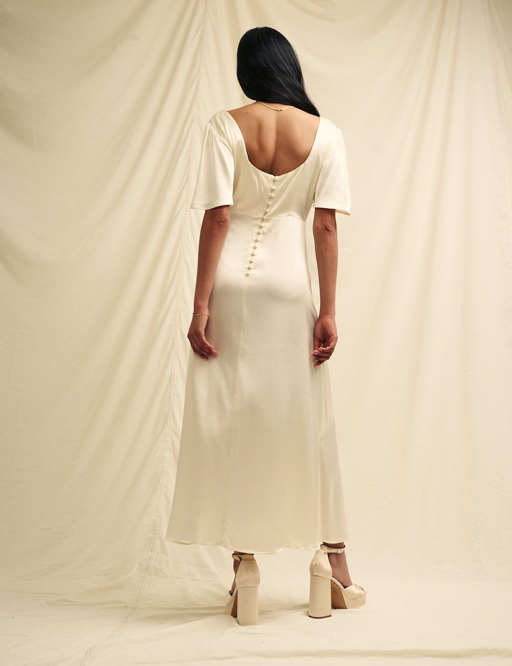Square Neck Angel Sleeve Midi Waisted Dress 2 of 4