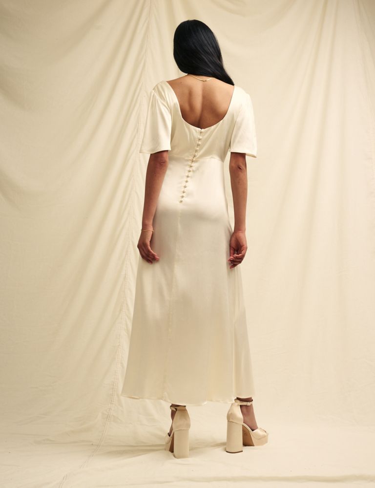 Square Neck Angel Sleeve Midi Waisted Dress 3 of 4