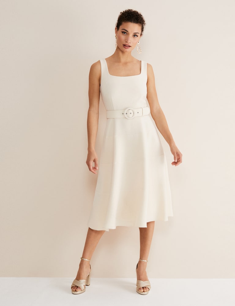 Square Neck Belted Midi Dress | Phase Eight | Mu0026S