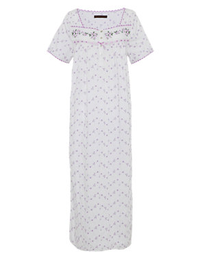 Square Neck Floral Embroidered Nightdress Image 2 of 4
