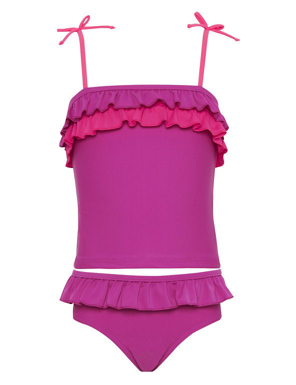 Square Neck Frilled Tankini with Chlorine Resistant (5-14 Years) Image 1 of 2
