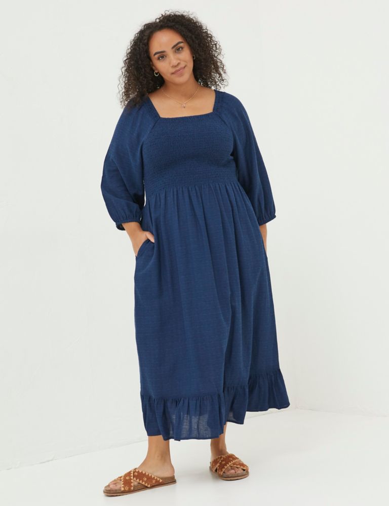Square Neck Midi Shirred Dress with Linen 5 of 5