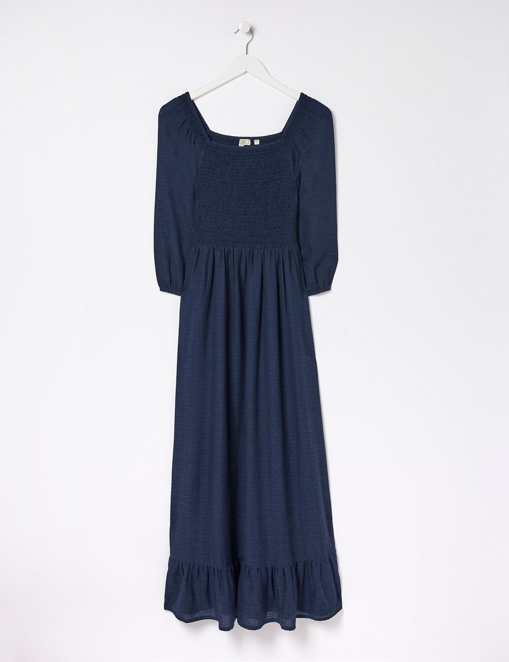 Square Neck Midi Shirred Dress with Linen 1 of 5