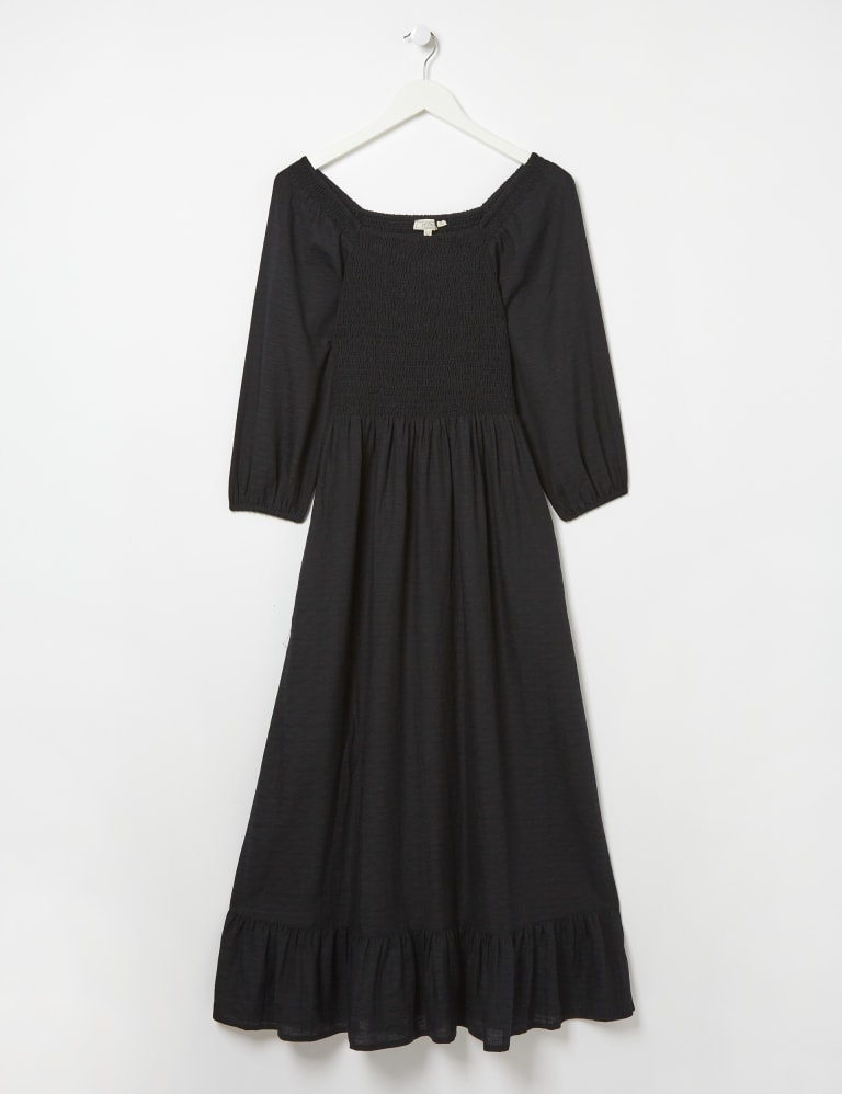 New Look shirred square neck midi dress in black