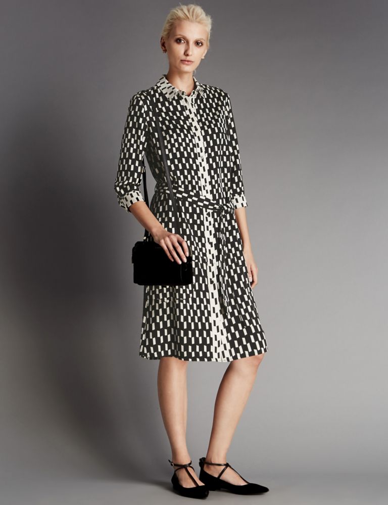 Square Print Shirt Dress with Belt 1 of 4
