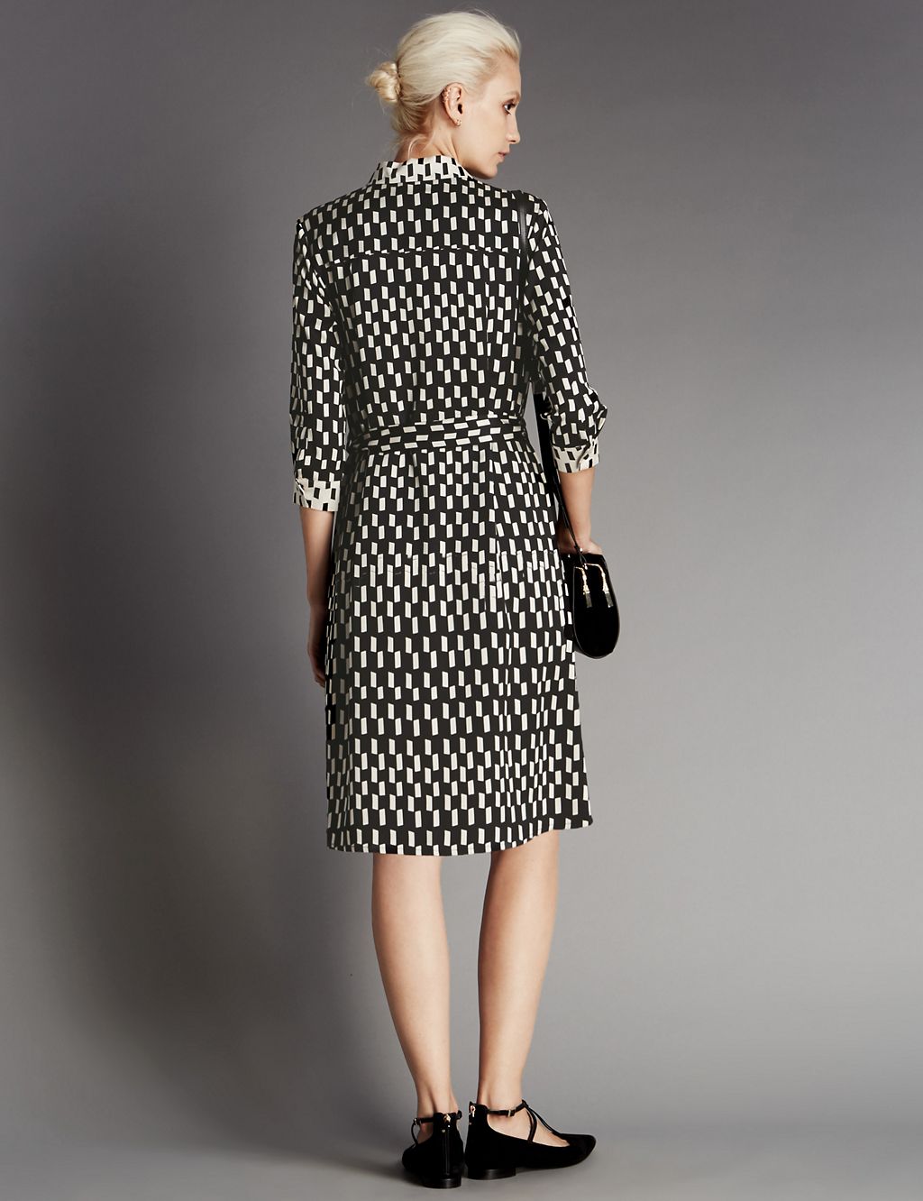 Square Print Shirt Dress with Belt 2 of 4