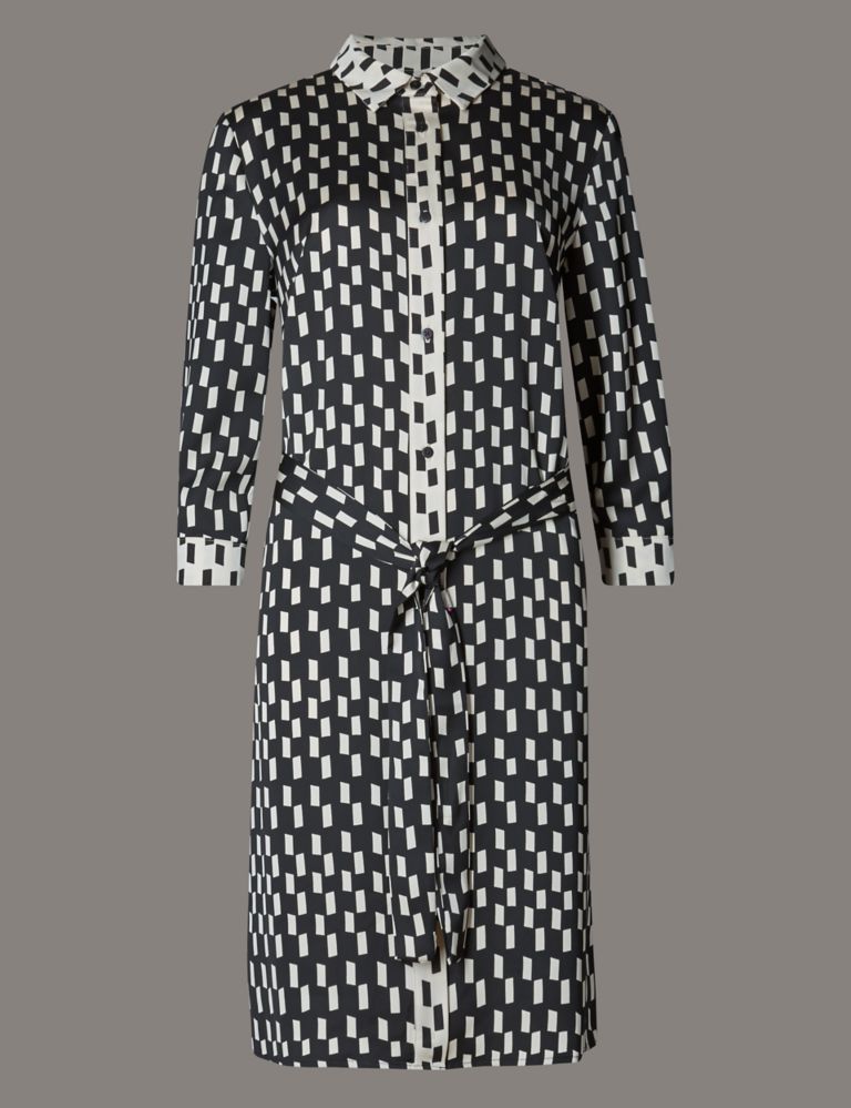 Square Print Shirt Dress with Belt 2 of 4