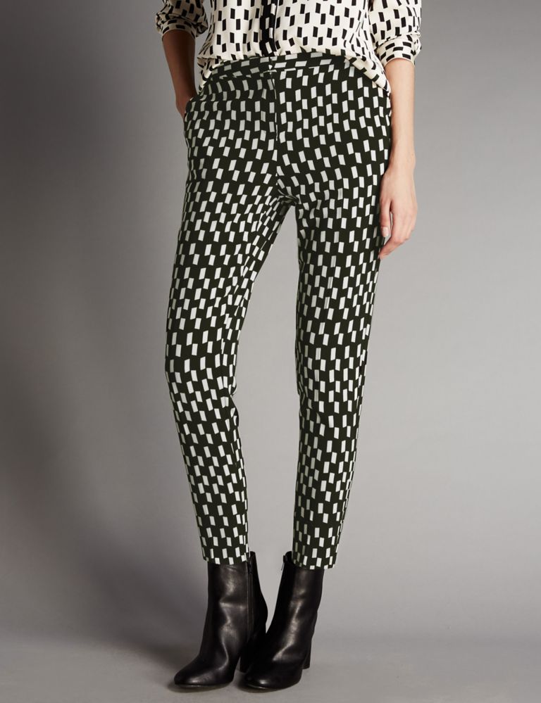 Square Print Straight Leg Trousers 1 of 3