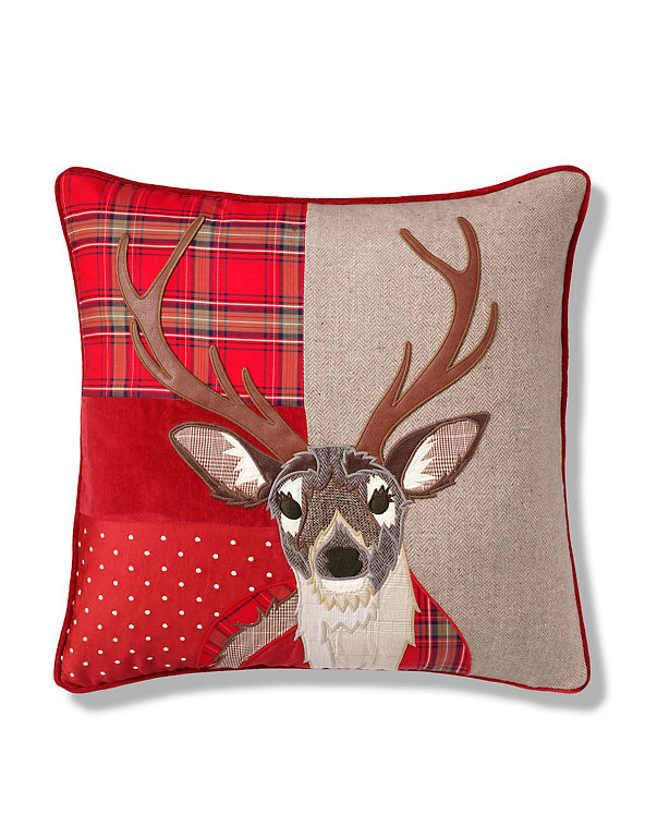 Stag Appliqué Christmas Cushion Image 1 of 2