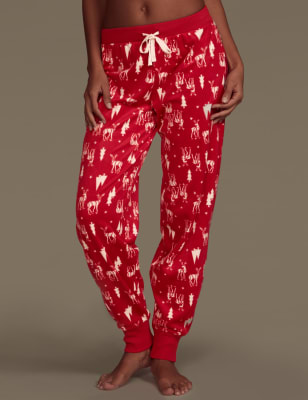 Stag Print Cuffed Hem Fleece Pyjama Bottoms M S Collection M S