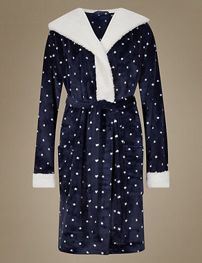 Star Print Hooded Dressing Gown Image 2 of 4