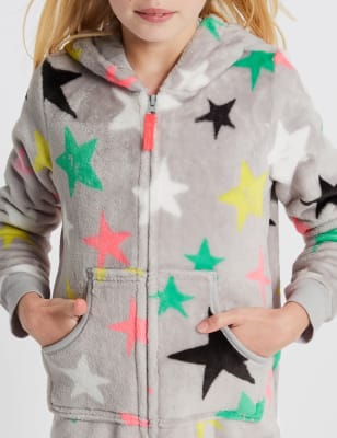 Girls Grey Star Print Fleece Onesie