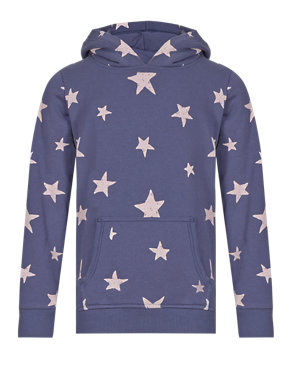 Star Print Hooded Sweat Top with StayNEW™ (5-14 Years) Image 2 of 4