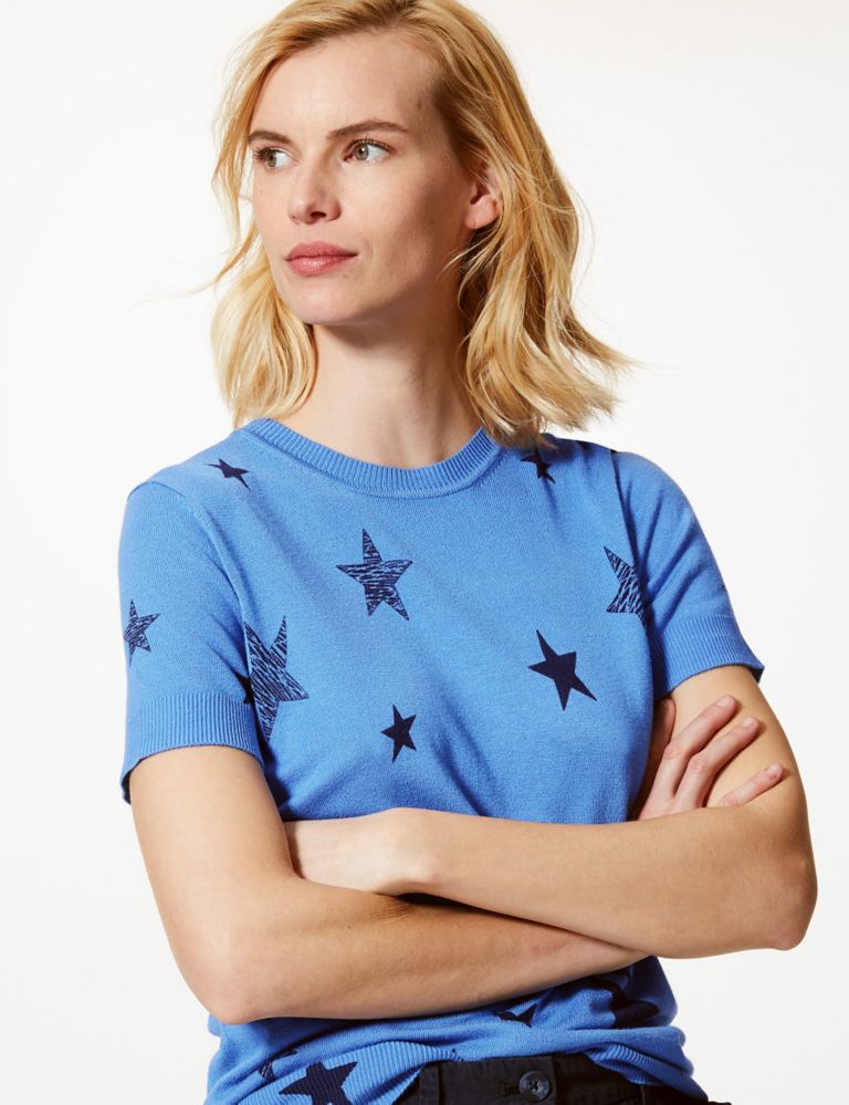 Star Print Short Sleeve Knitted Top 3 of 4