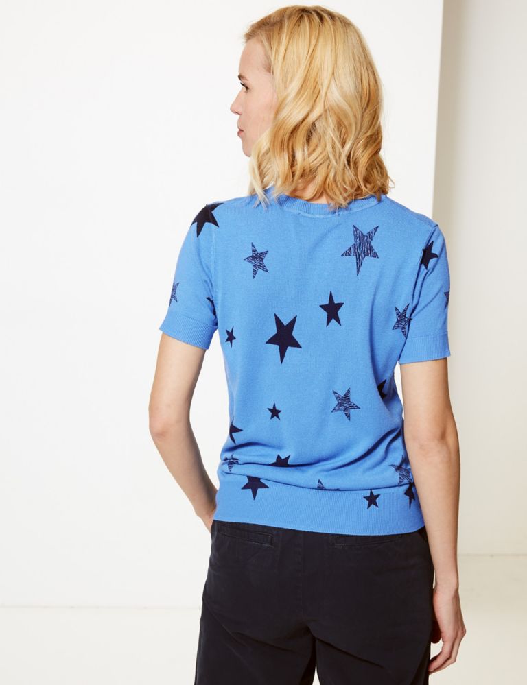 Star Print Short Sleeve Knitted Top 4 of 4