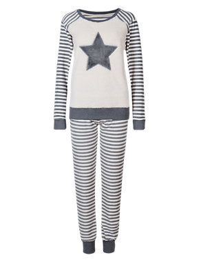 Star Print Striped Fleece Pyjamas Image 2 of 6