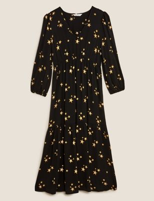 Star Print V-Neck Midaxi Tiered Dress Image 2 of 7