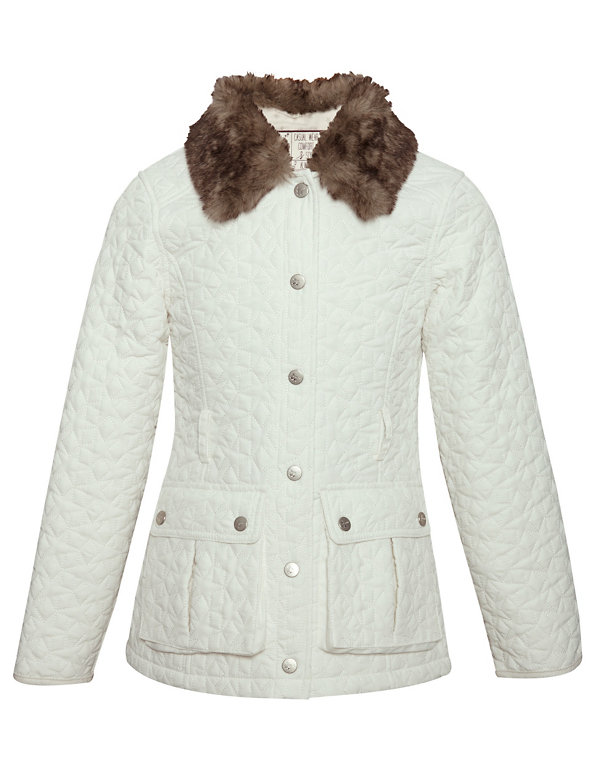 Star Quilted Faux Fur Collar Belted Coat with Stormwear™ Image 1 of 2