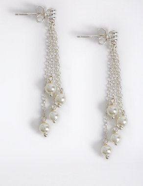 Sterling Silver Pearl Chain Drop Earrings Image 2 of 3