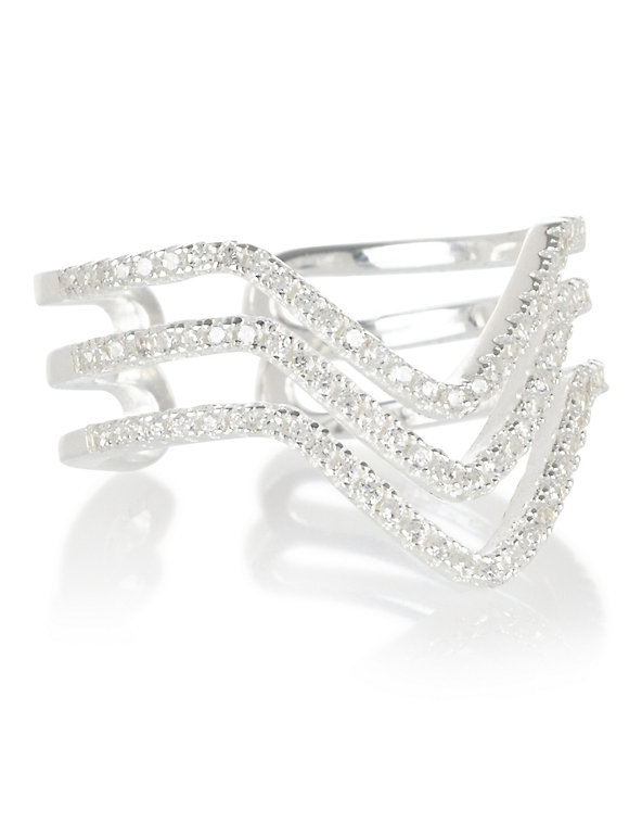 Sterling Silver V Diamanté Sparkle Ring Image 1 of 2