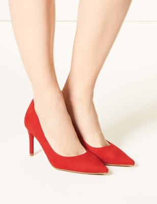 red pointed court shoes