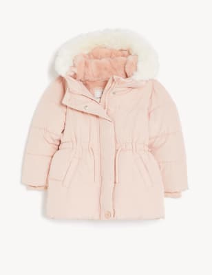 Pink hooded parka coat sales
