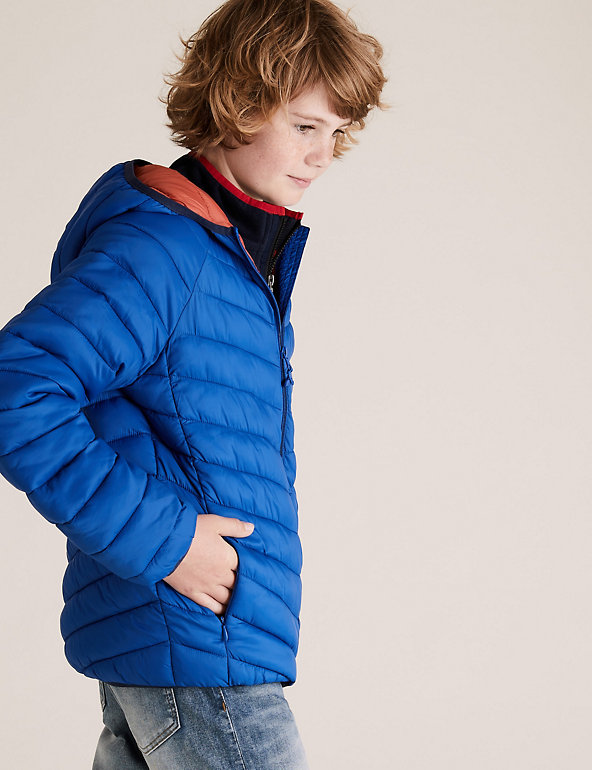 M&S 'Stormwear' Allover Print Hooded Jacket 0-3m 62cm Pale Blue Mix BNWT