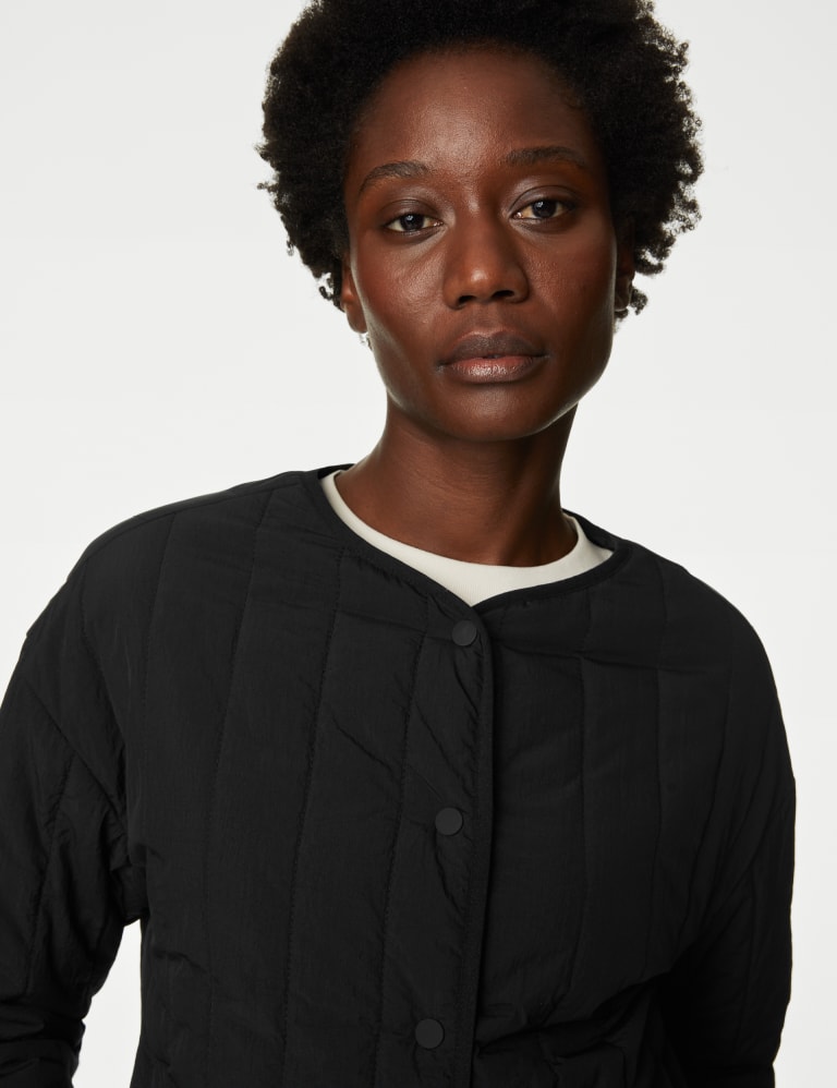 Collarless cardigan shop