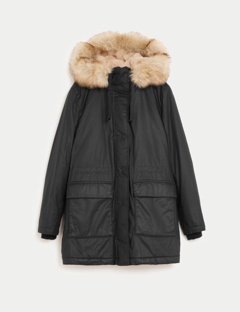 Plus Size Black Faux Fur Lined Hooded Parka