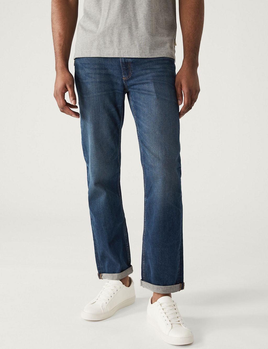 Straight Fit Belted Vintage Wash Jeans | M&S Collection | M&S