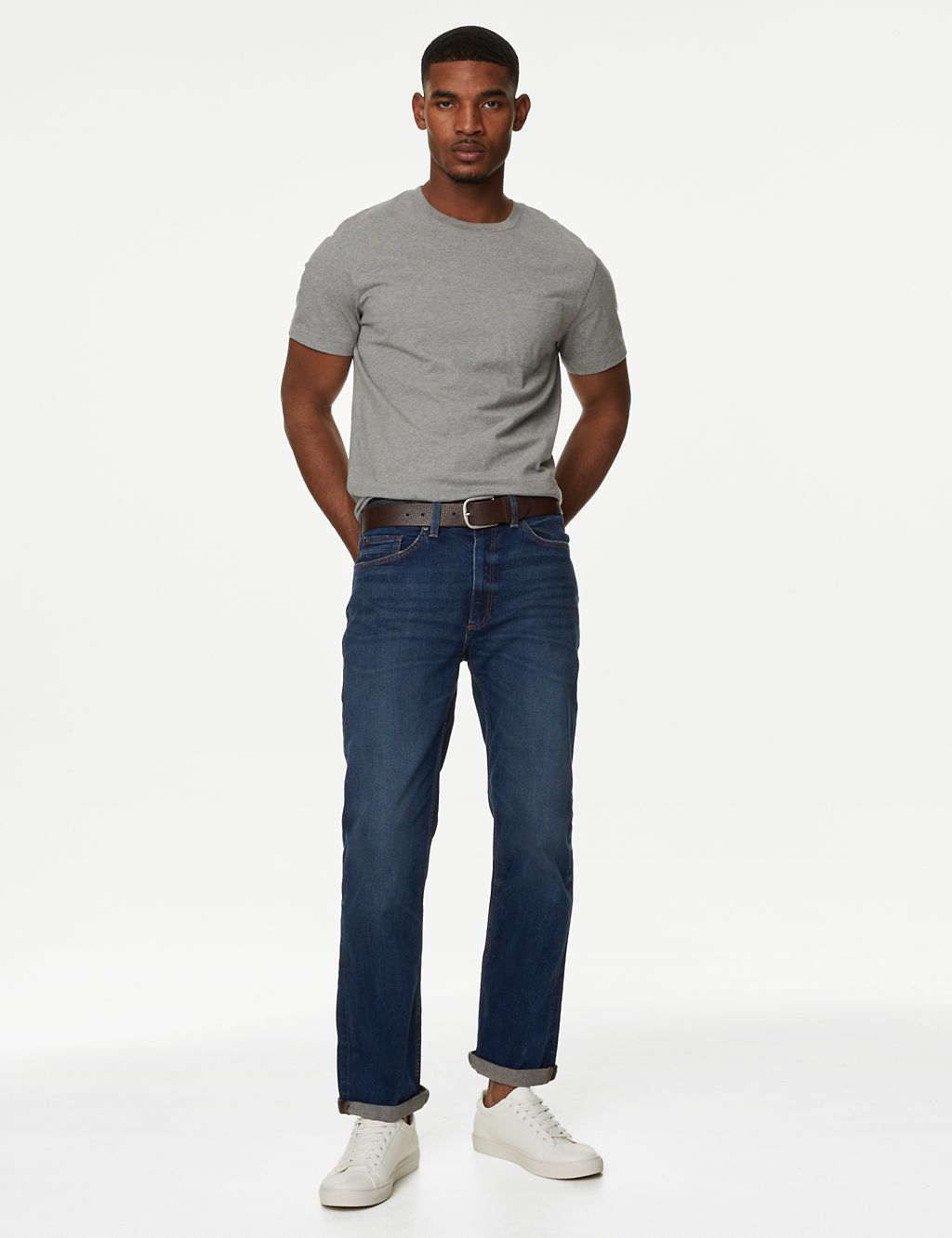 Straight Fit Belted Vintage Wash Jeans | M&S Collection | M&S