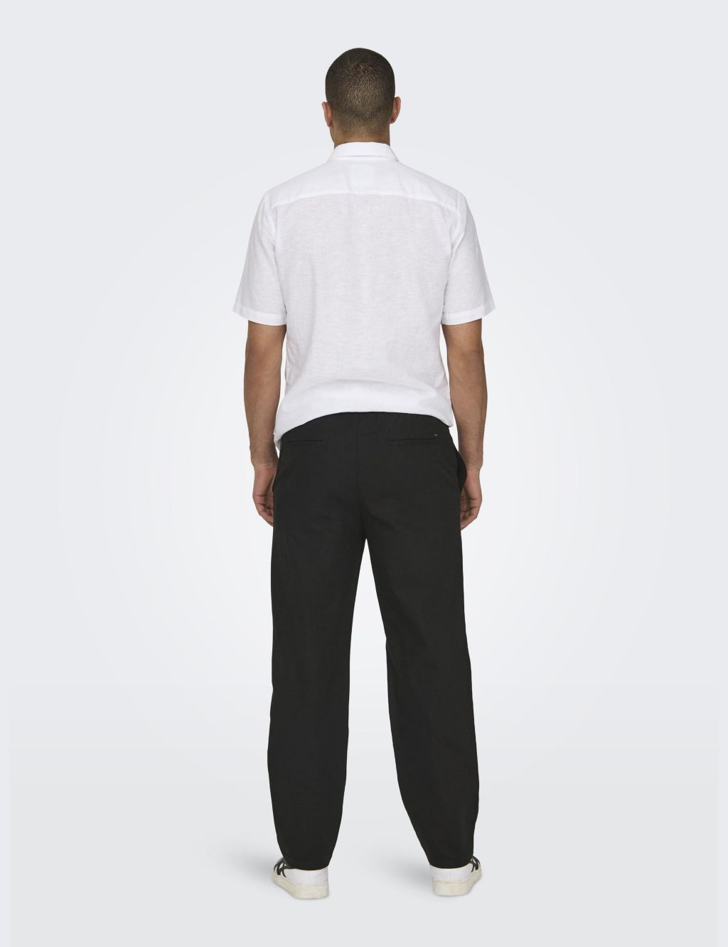Straight Fit Cotton Rich Trousers with Linen 4 of 5