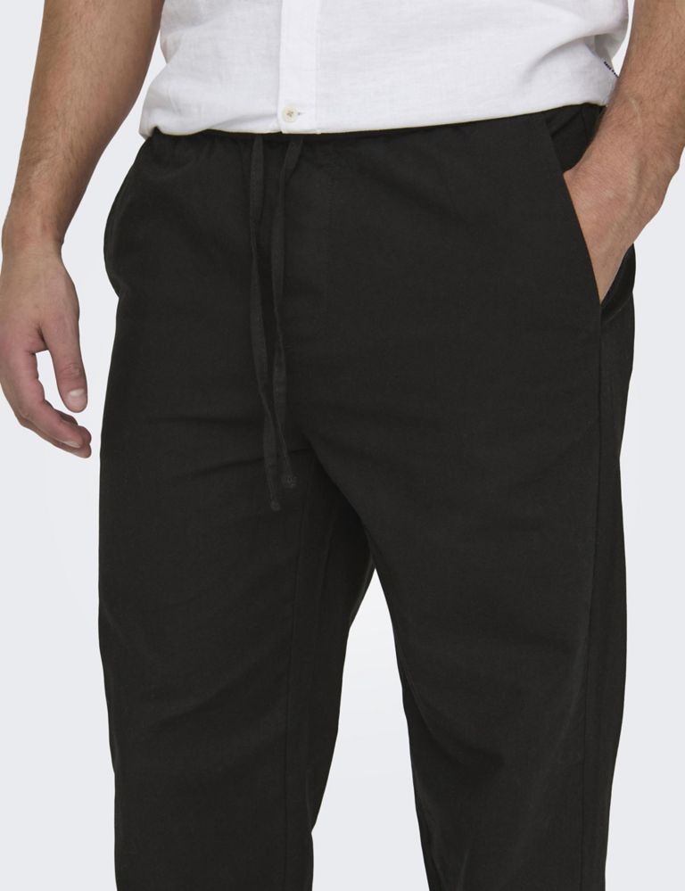 Straight Fit Cotton Rich Trousers with Linen 5 of 5