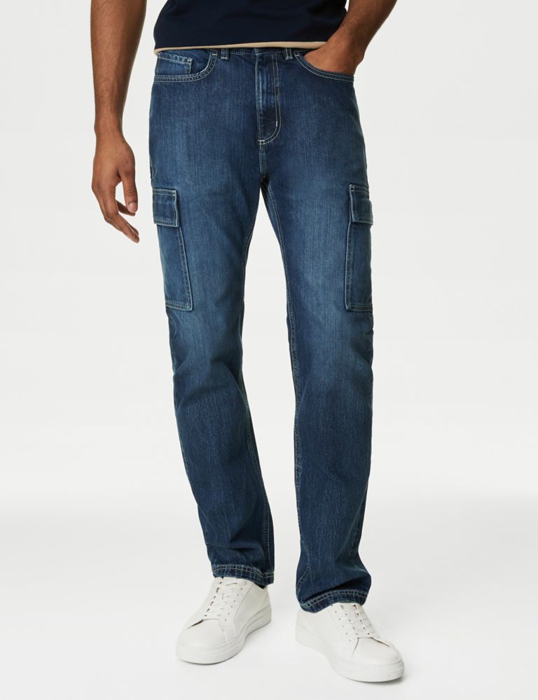 Straight Fit Denim Cargo Jeans 1 of 7
