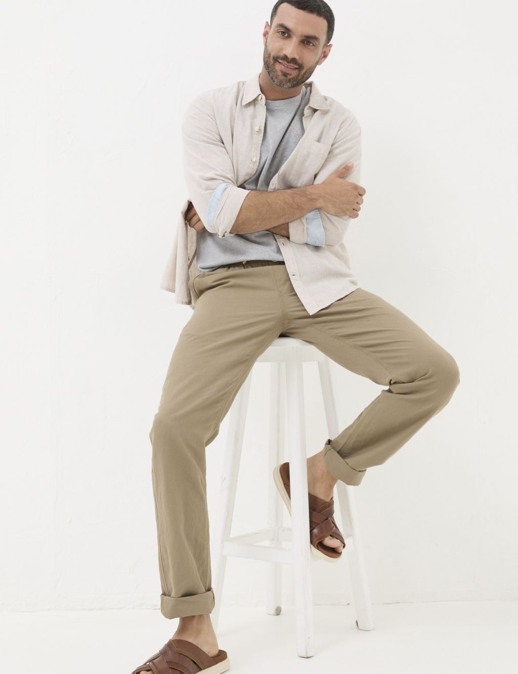 Straight Fit Linen Blend Trousers 3 of 5