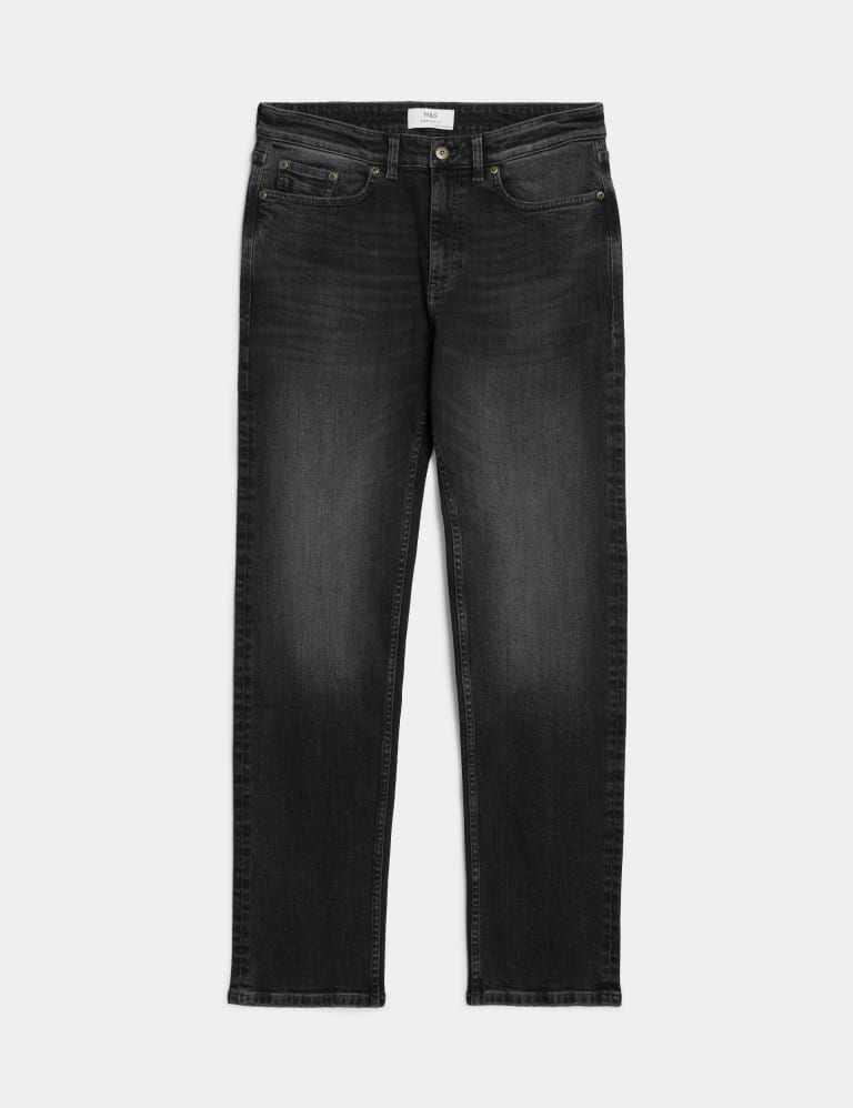 Straight Fit Vintage Wash Stretch Jeans