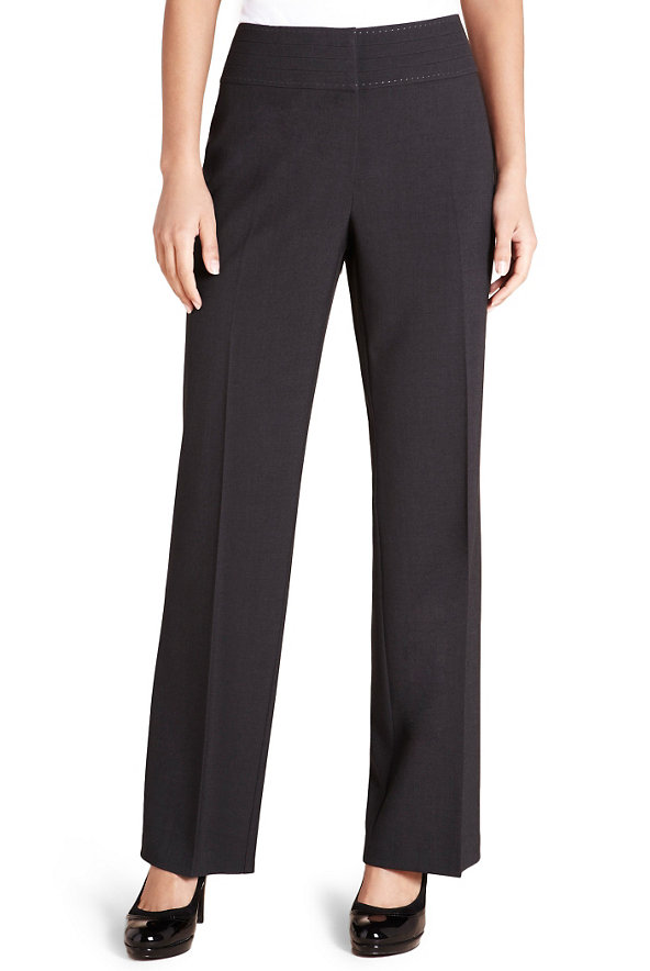 Straight Leg Banded Waist Flat Front Trousers Image 1 of 1