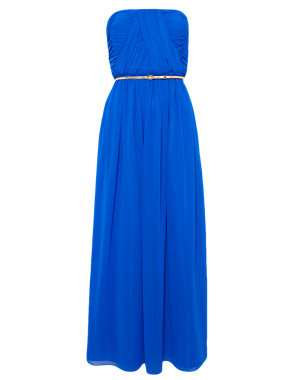 Strapless Pleated & Ruched Maxi Dress with Belt ONLINE ONLY Image 2 of 4
