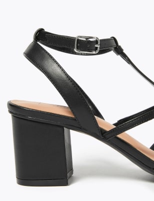 Black strappy 2025 block heel sandals