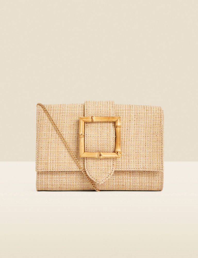Straw Buckle Detail Chain Strap Clutch Bag 1 of 5